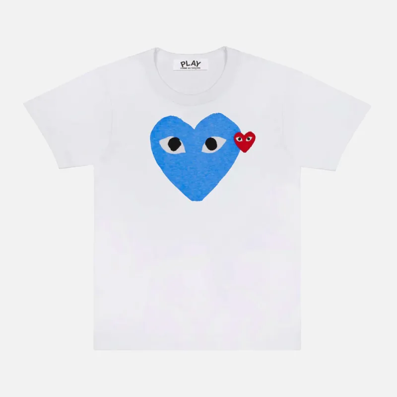 WOMEN`S PLAY HEART TEE - WHITE / BLUE sold by Lapstone & Hammer