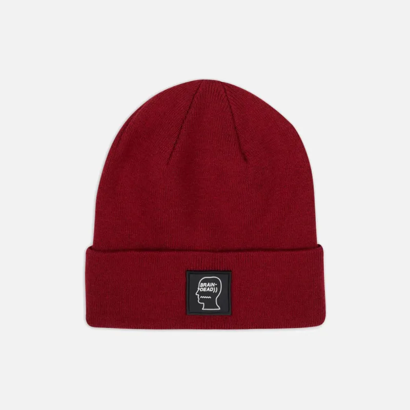 LOGO HEAD WOOL BEANIE - MAROON sold by Lapstone & Hammer