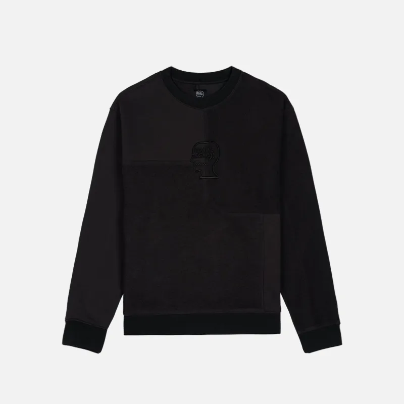 PANELED LONG SLEEVE CREWNECK - BLACK sold by Lapstone & Hammer