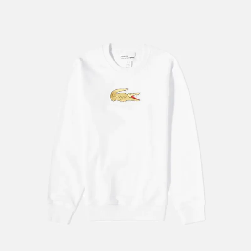 CDG X LACOSTE CROC LOGO CREWNECK - WHITE sold by Lapstone & Hammer