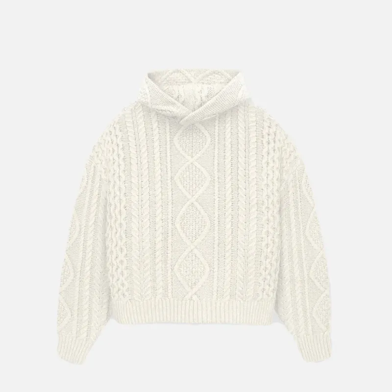 ESSENTIALS CABLE KNIT HOODIE - CLOUD DANCER sold by Lapstone & Hammer