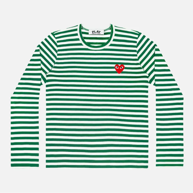 STRIPED HEART LOGO LS TEE - GREEN / WHITE sold by Lapstone & Hammer