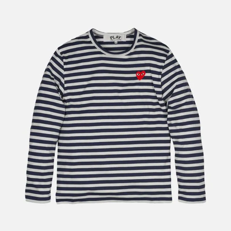 STRIPED HEART LOGO LS TEE - NAVY / WHITE sold by Lapstone & Hammer
