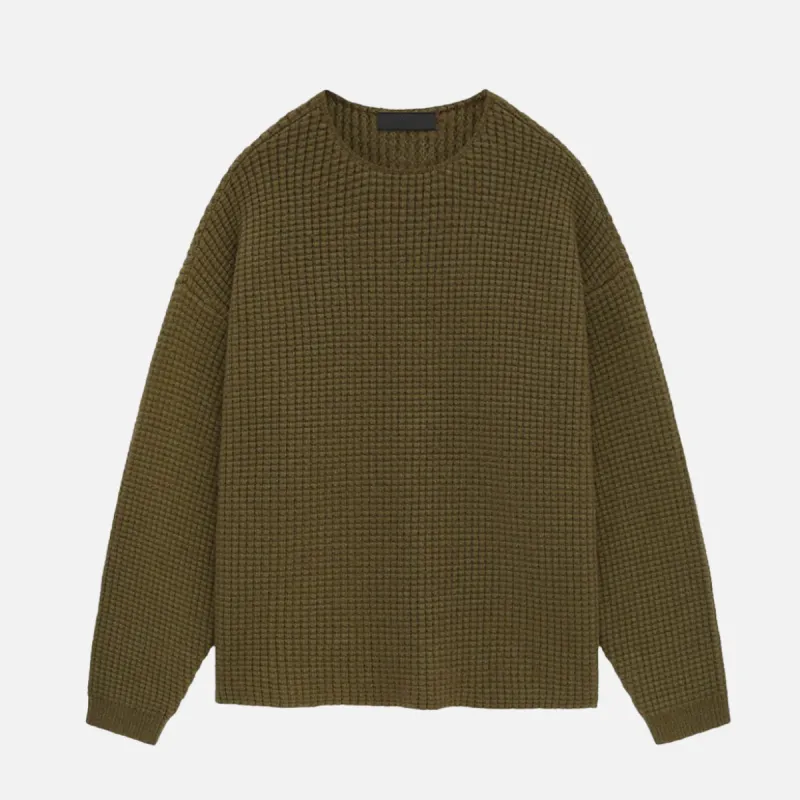 HEAVY WAFFLE CREWNECK SWEATER - MILITARY sold by Lapstone & Hammer