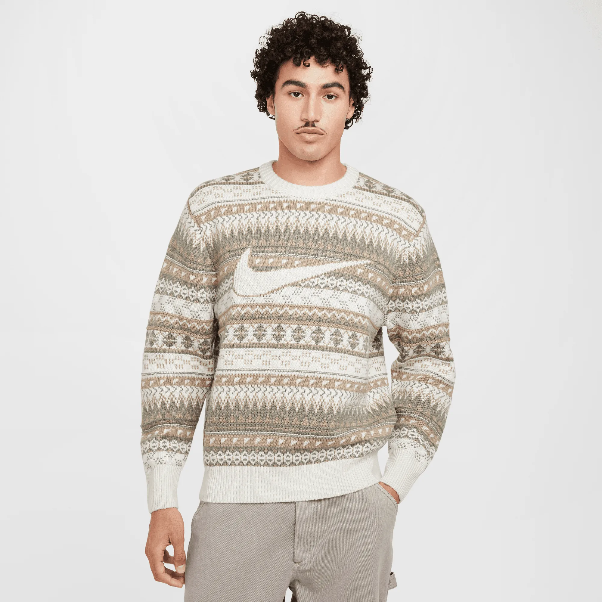 NIKE LIFE FAIR ASLE SWOOSH SWEATER- LIGHT OREWOOD BROWN/ SAIL sold by Lapstone & Hammer