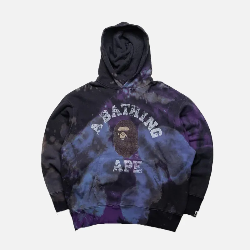 TIE DYE COLLEGE RELAXED FIT PULLOVER HOODIE - BLACK sold by Lapstone & Hammer