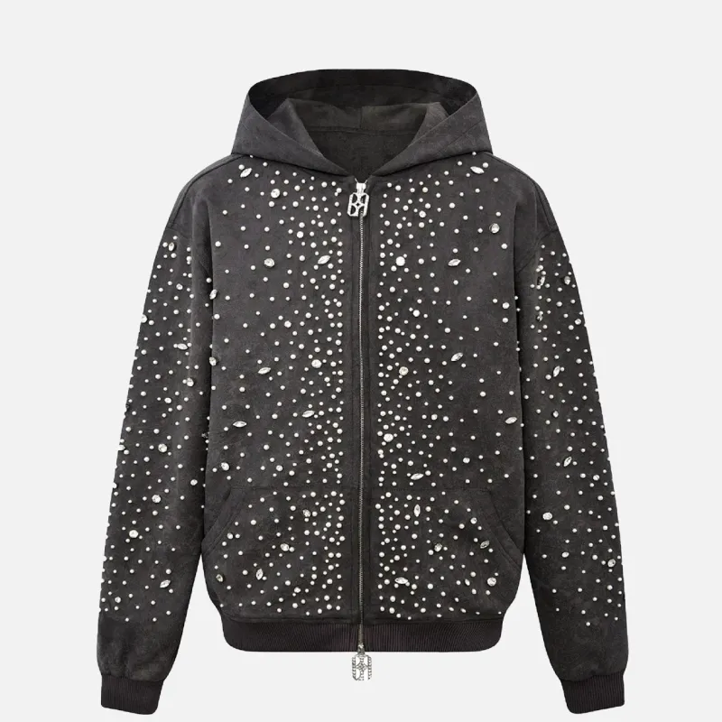 CASHEW BLOSSOM PEARL ZIPPER HOODIE - BLACK made by Lapstone & Hammer