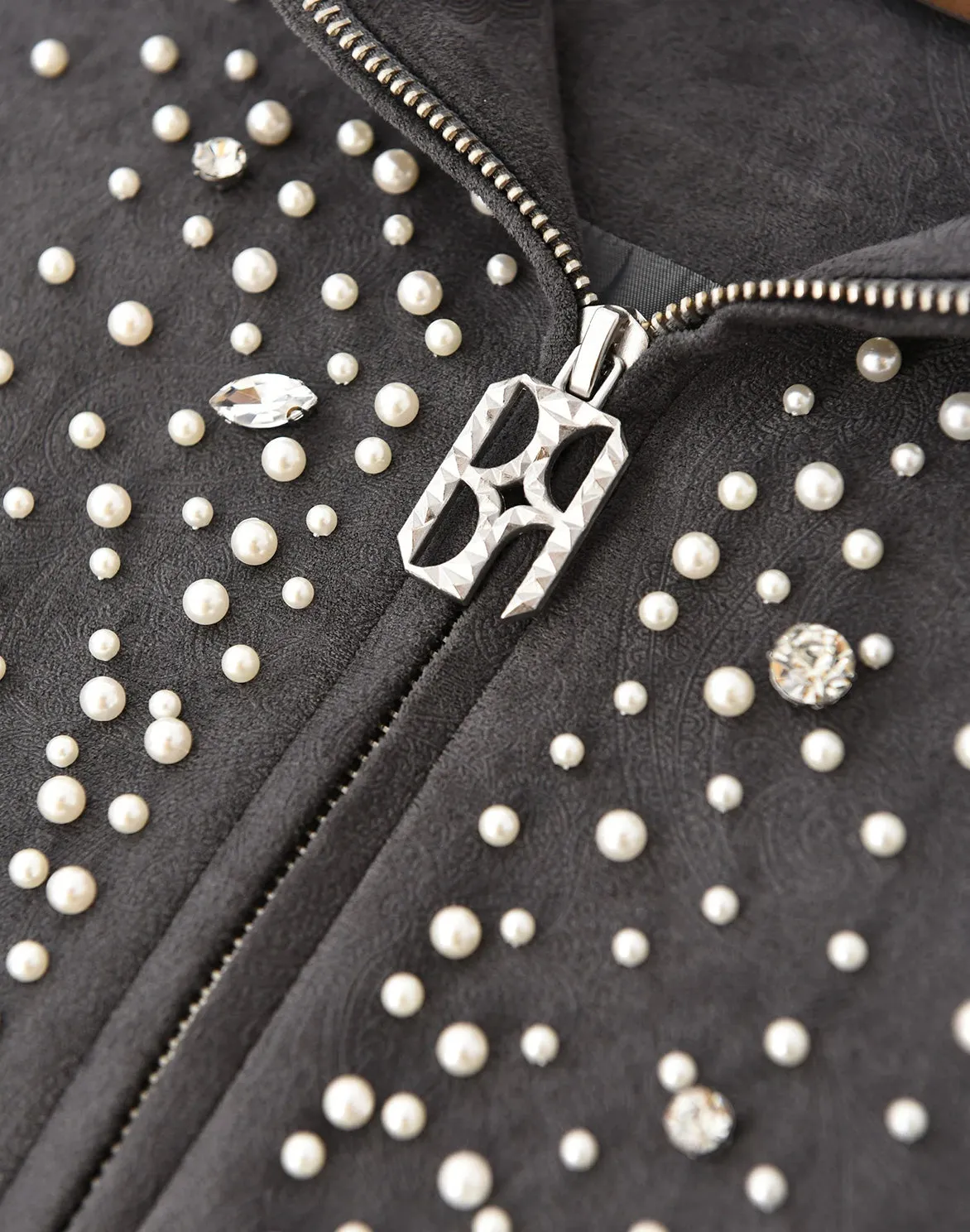 CASHEW BLOSSOM PEARL ZIPPER HOODIE - BLACK sold by Lapstone & Hammer product image thumbnail 3