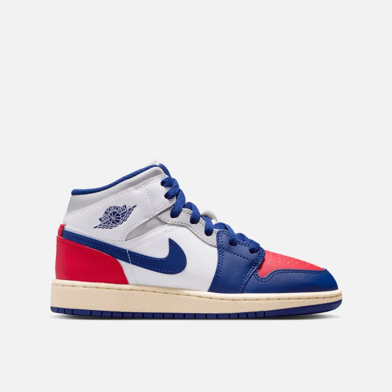 AIR JORDAN 1 MID (GS) - WHITE / DEEP ROYAL BLUE / UNIVERSITY RED sold by Lapstone & Hammer