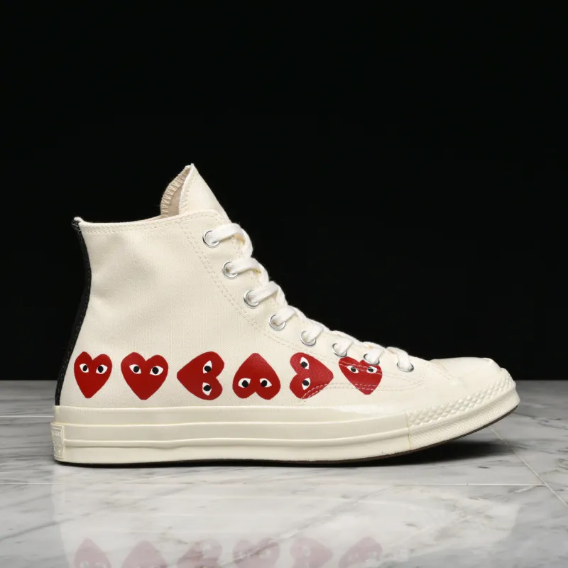 CDG PLAY X CONVERSE MULTI HEART CHUCK 70 HI - WHITE sold by Lapstone & Hammer