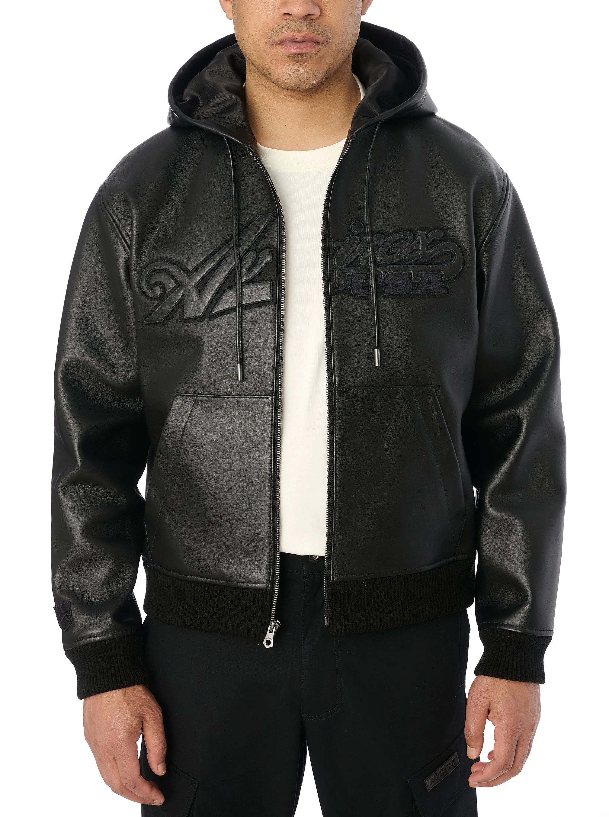 SCRIPT NAPPA LEATHER HOODIE - BLACK sold by Lapstone & Hammer product image thumbnail 3