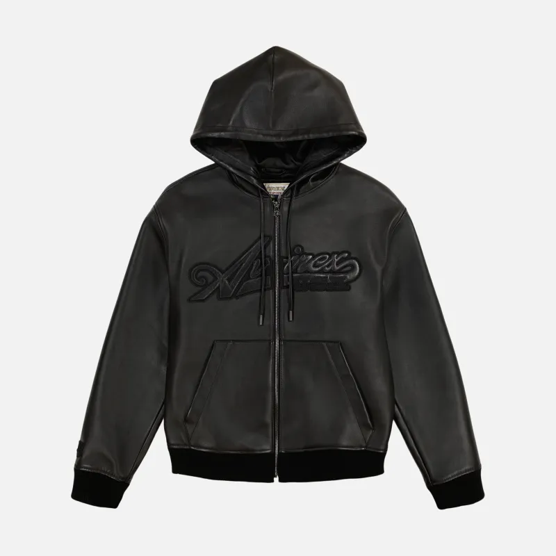 SCRIPT NAPPA LEATHER HOODIE - BLACK sold by Lapstone & Hammer