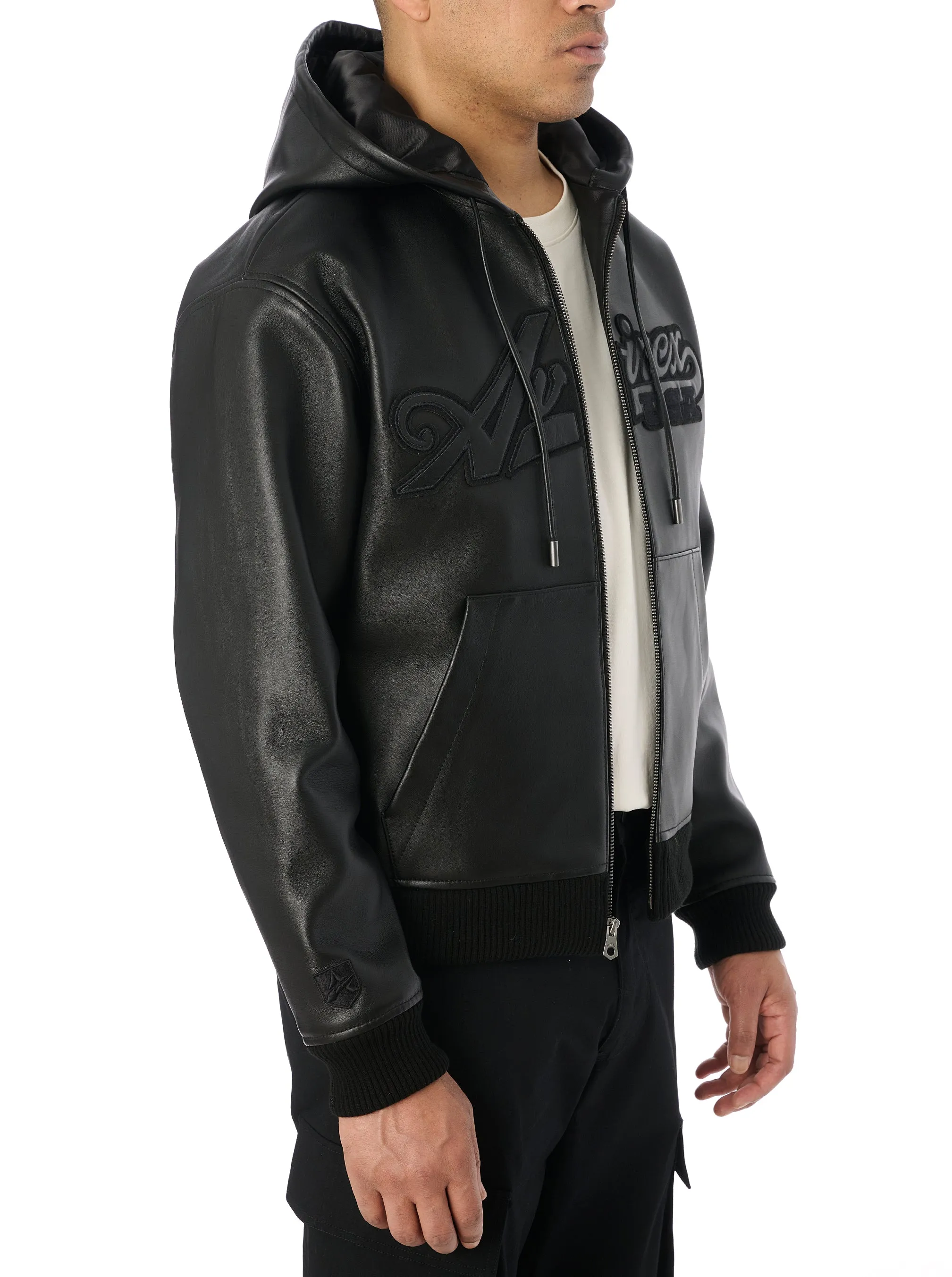 SCRIPT NAPPA LEATHER HOODIE - BLACK sold by Lapstone & Hammer product image thumbnail 4