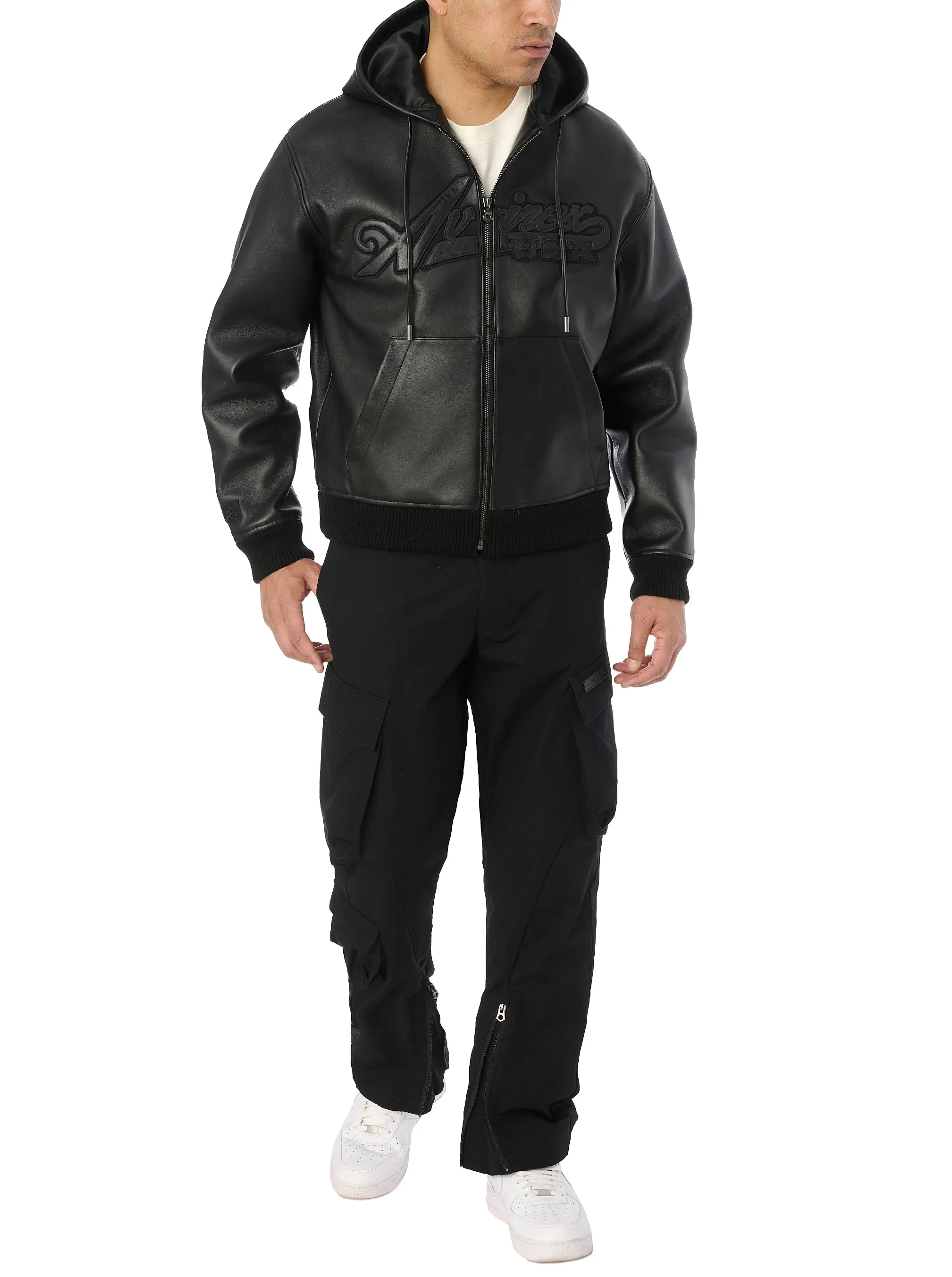 SCRIPT NAPPA LEATHER HOODIE - BLACK sold by Lapstone & Hammer product image thumbnail 5