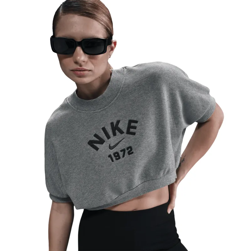 WMNS S/S CROPPED FRENCH TERRY TOP - CARBON HEATHER made by Nike
