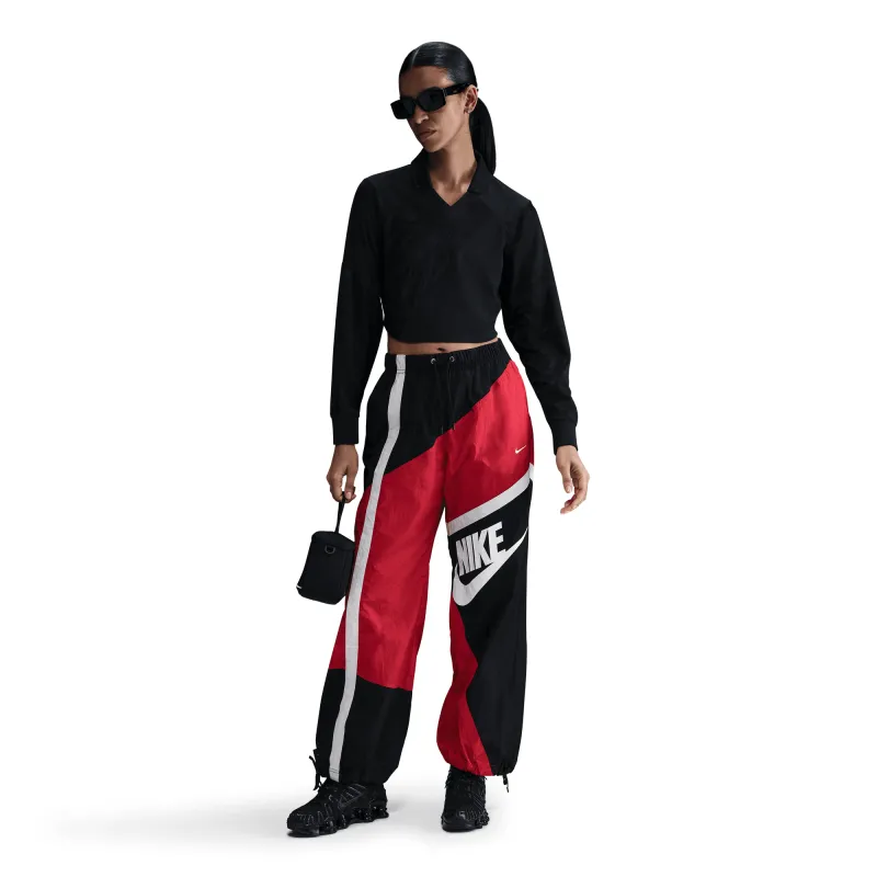 WMNS MID-RISE LOOSE WOVEN OPEN-HEM PANTS - UNIVERSITY RED / BLACK sold by Lapstone & Hammer