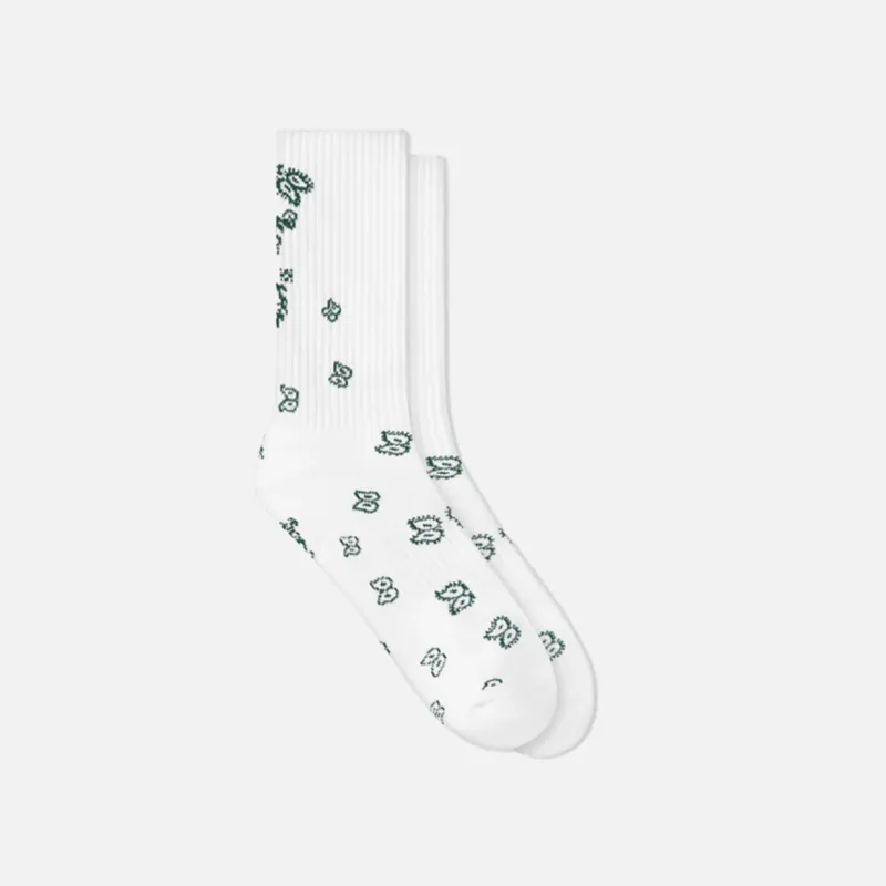 RHUDE BANDANA SOCK - WHITE / GREEN sold by Lapstone & Hammer
