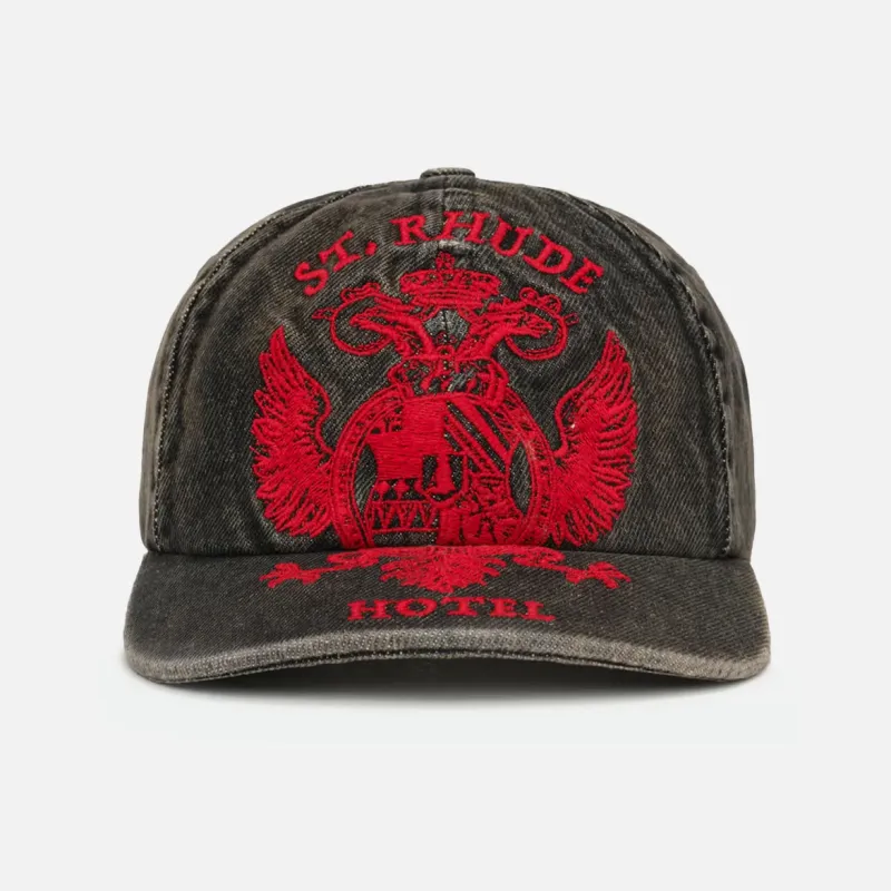 ST. RHUDE SEAL DENIM CURVED BRIM HAT - BLACK / RED sold by Lapstone & Hammer
