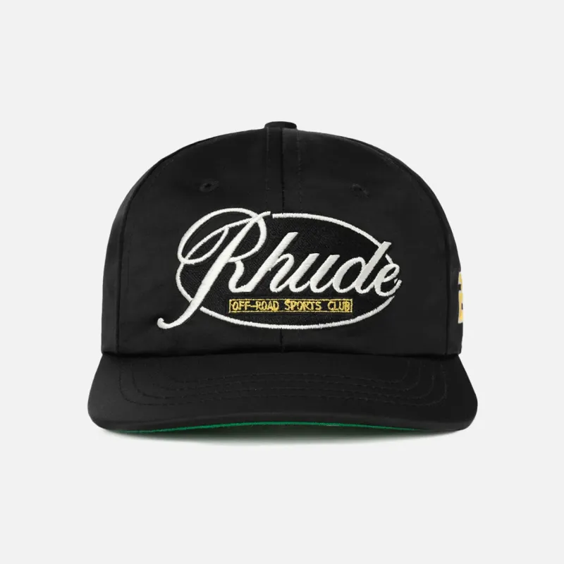 RHUDE SPORTS CLUB CURVED BRIM HAT - BLACK sold by Lapstone & Hammer