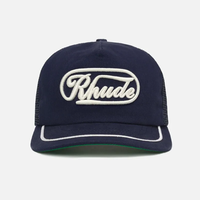 RHUDE PATCH TRUCKER HAT - NAVY / WHITE sold by Lapstone & Hammer