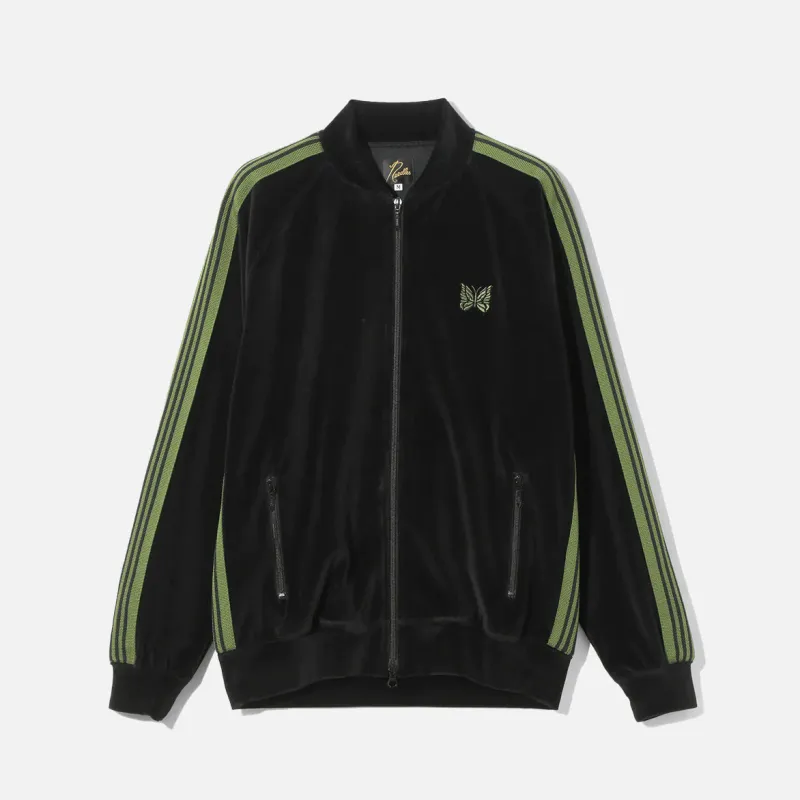 RIB COLLAR TRACK JACKET - C/PE VELOUR - BLACK sold by Lapstone & Hammer