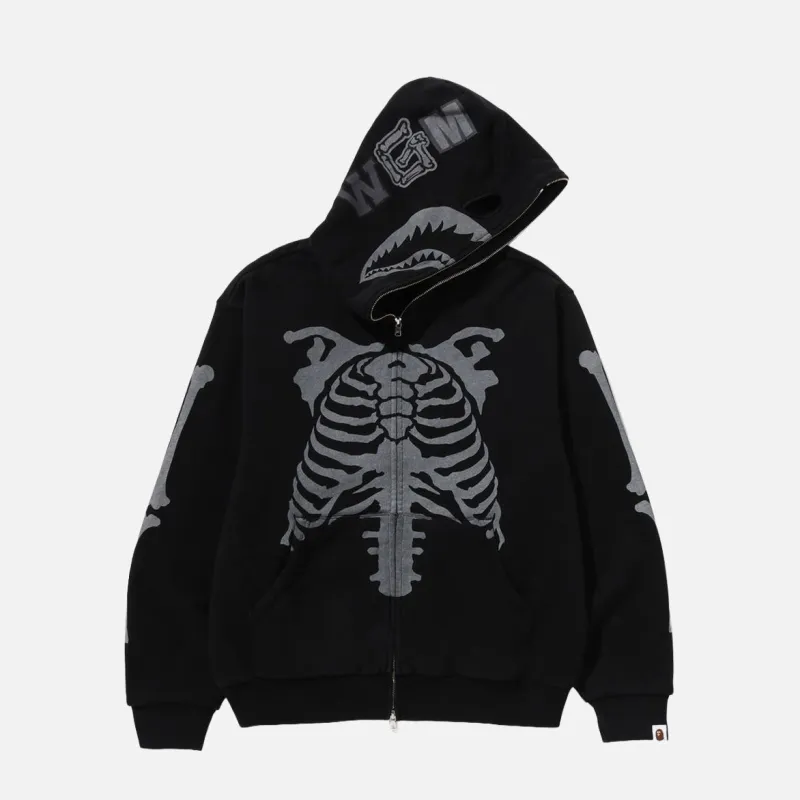 SKELETON SHARK HEAVY WASHED CROPPED FIT FULL ZIP HOODIE - BLACK sold by Lapstone & Hammer
