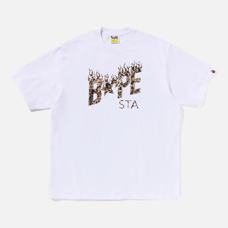 WILD LEOPARD PATTERN BAPE STA LOGO RELAXED FIT TEE - WHITE sold by Lapstone & Hammer