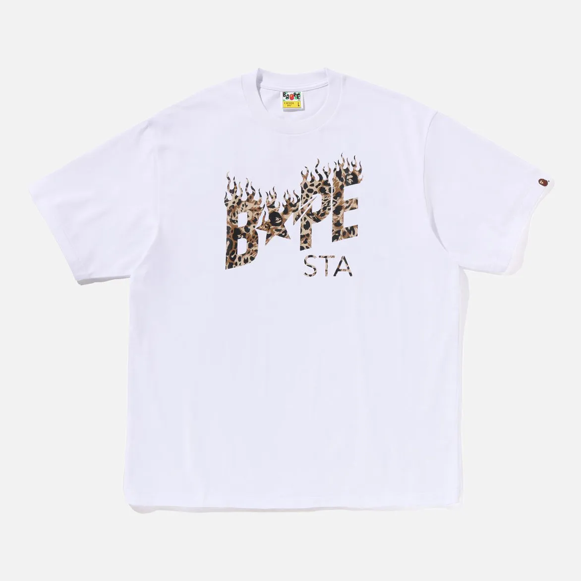 WILD LEOPARD PATTERN BAPE STA LOGO RELAXED FIT TEE - WHITE sold by Lapstone & Hammer