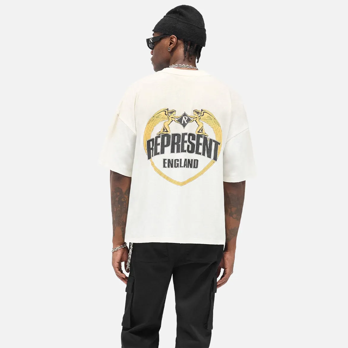 REPRESENT ANGEL BORDER TEE - WASHED ECRU sold by Lapstone & Hammer product image thumbnail 4