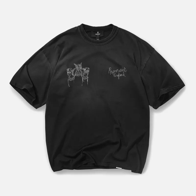 HAND DRAWN THOROUGHBRED DOGS T-SHIRT - AGED BLACK made by Represent