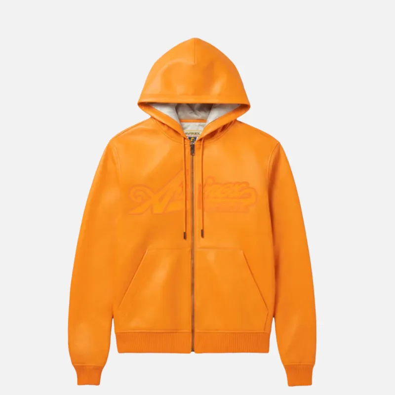 SCRIPT NAPPA LEATHER HOODIE - HAZARD ORANGE made by Avirex