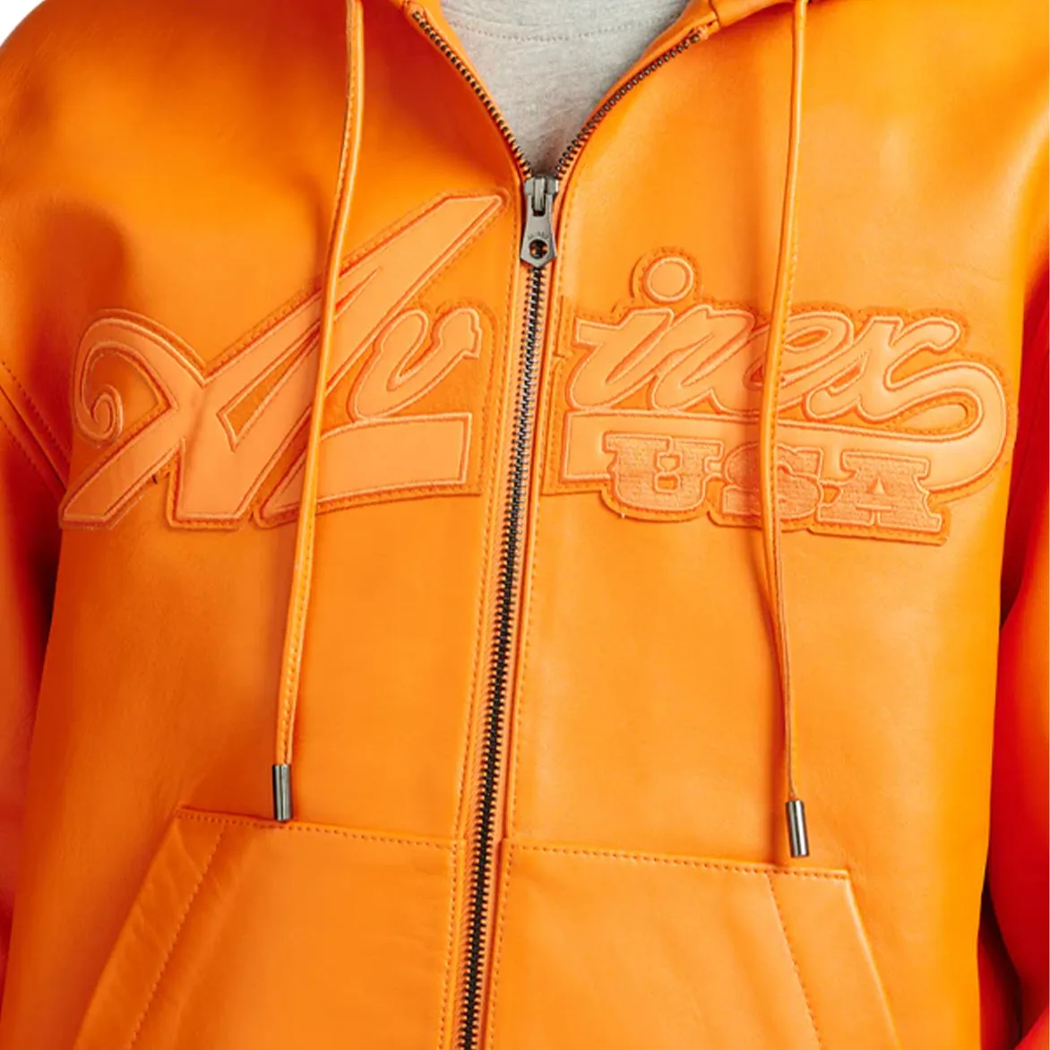 SCRIPT NAPPA LEATHER HOODIE - HAZARD ORANGE sold by Lapstone & Hammer product image thumbnail 5