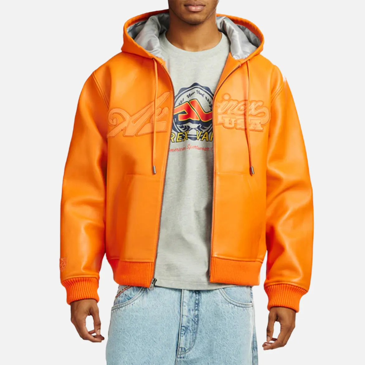 SCRIPT NAPPA LEATHER HOODIE - HAZARD ORANGE sold by Lapstone & Hammer product image thumbnail 3