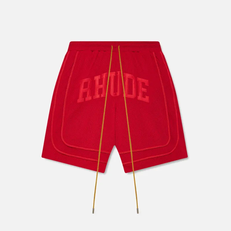 BAGGY MESH COLLEGIATE LOGO SHORTS - RED made by Rhude