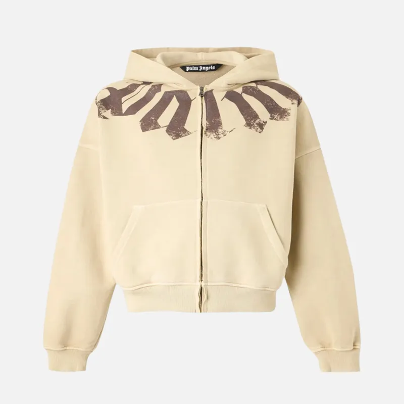 BIG NECK LOGO ZIP LOOSE HOODIE - BEIGE BROWN made by Palm Angels