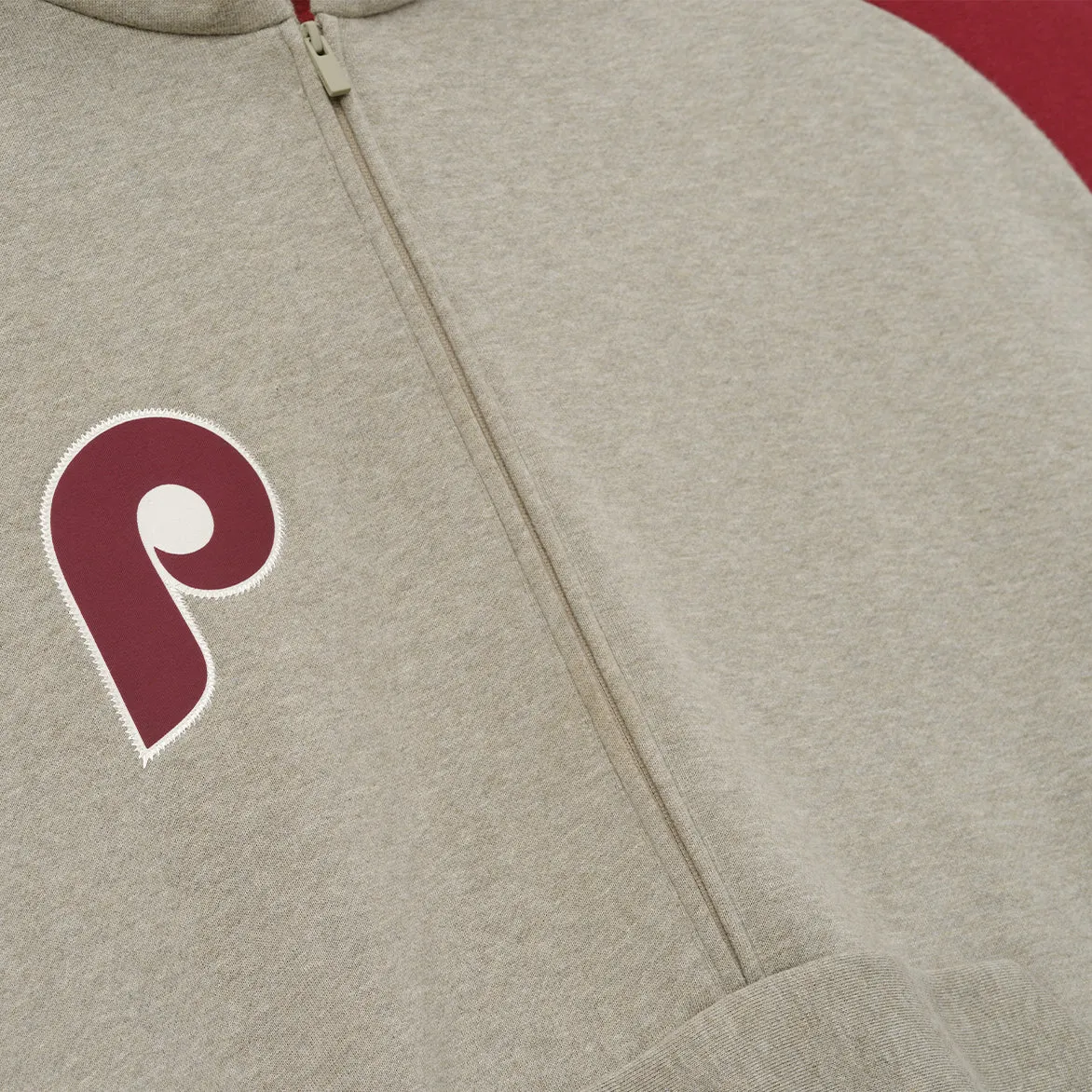 PHILLIES RAGLAN HALF ZIP SPORT HOODIE - SEAL HEATHER / CABERNET sold by Lapstone & Hammer product image thumbnail 3