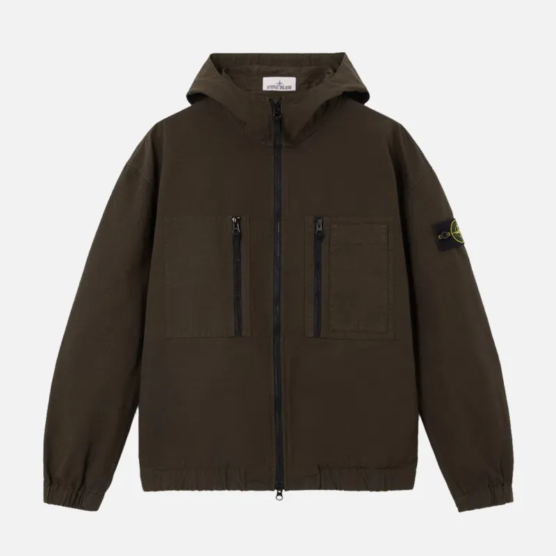 1200011 ORGANIC COTTON RIPSTOP HOODED OVERSHIRT - COAL GREY made by Stone Island