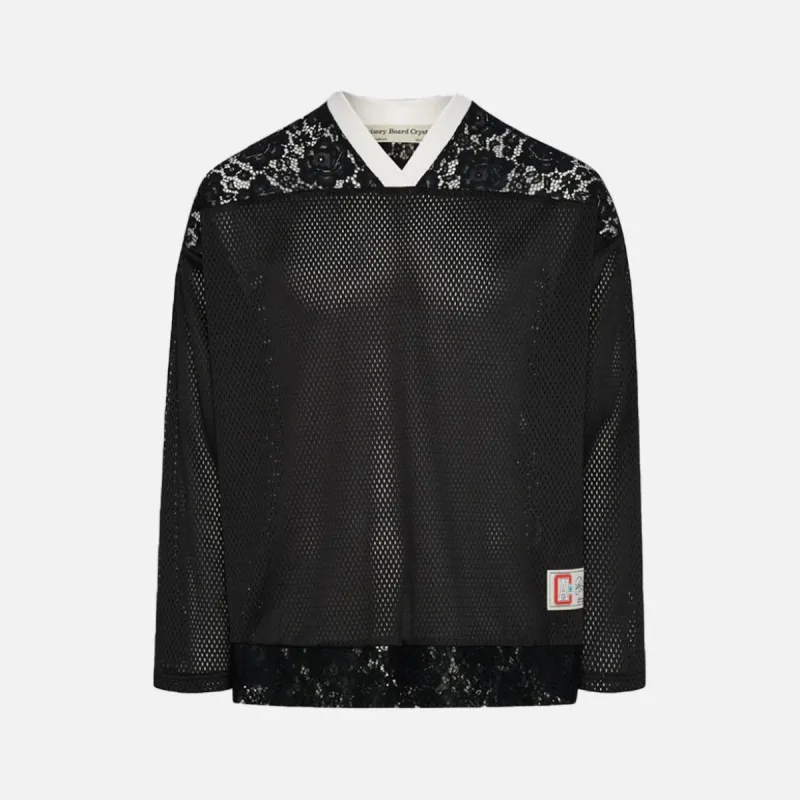 JUXTAPOSITION LACE/MESH HOCKEY SHIRT - BLACK sold by Lapstone & Hammer