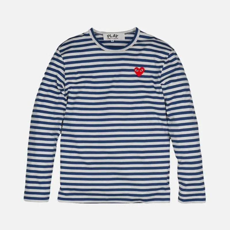 STRIPED HEART LOGO LS TEE - BLUE / WHITE sold by Lapstone & Hammer