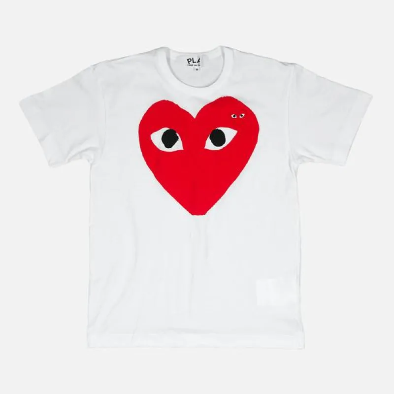 LARGE DOUBLE HEART LOGO TEE - WHITE / RED sold by Lapstone & Hammer