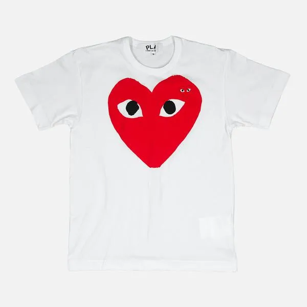 LARGE DOUBLE HEART LOGO TEE - WHITE / RED sold by Lapstone & Hammer