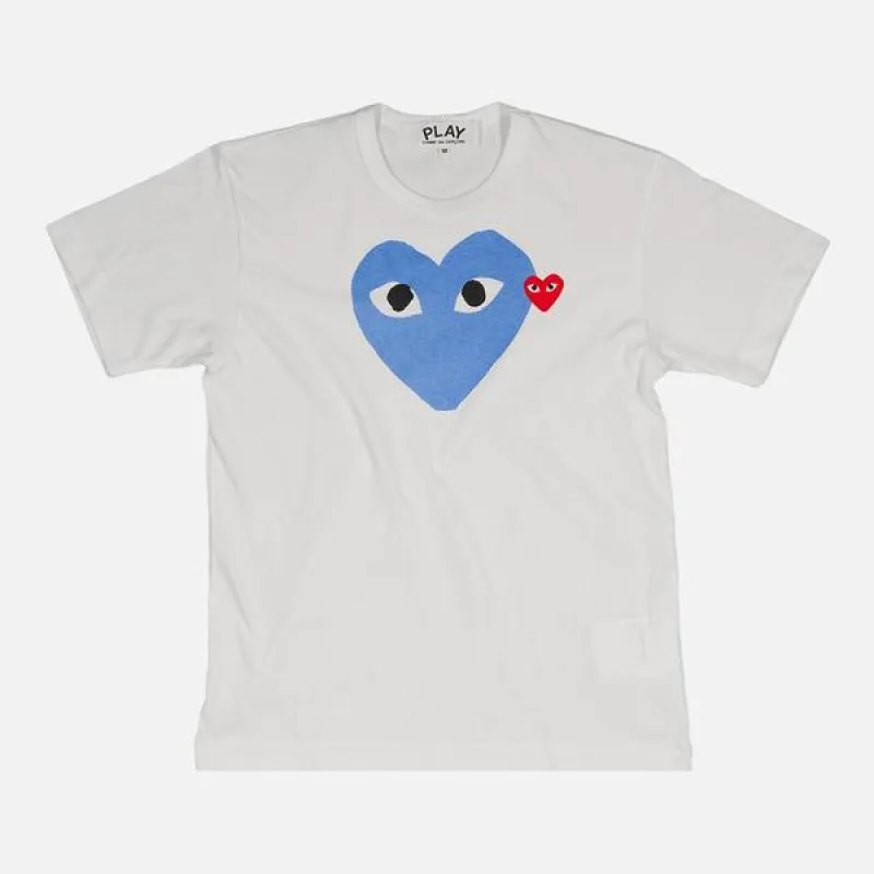 DOUBLE HEART LOGO TEE - WHITE / BLUE sold by Lapstone & Hammer