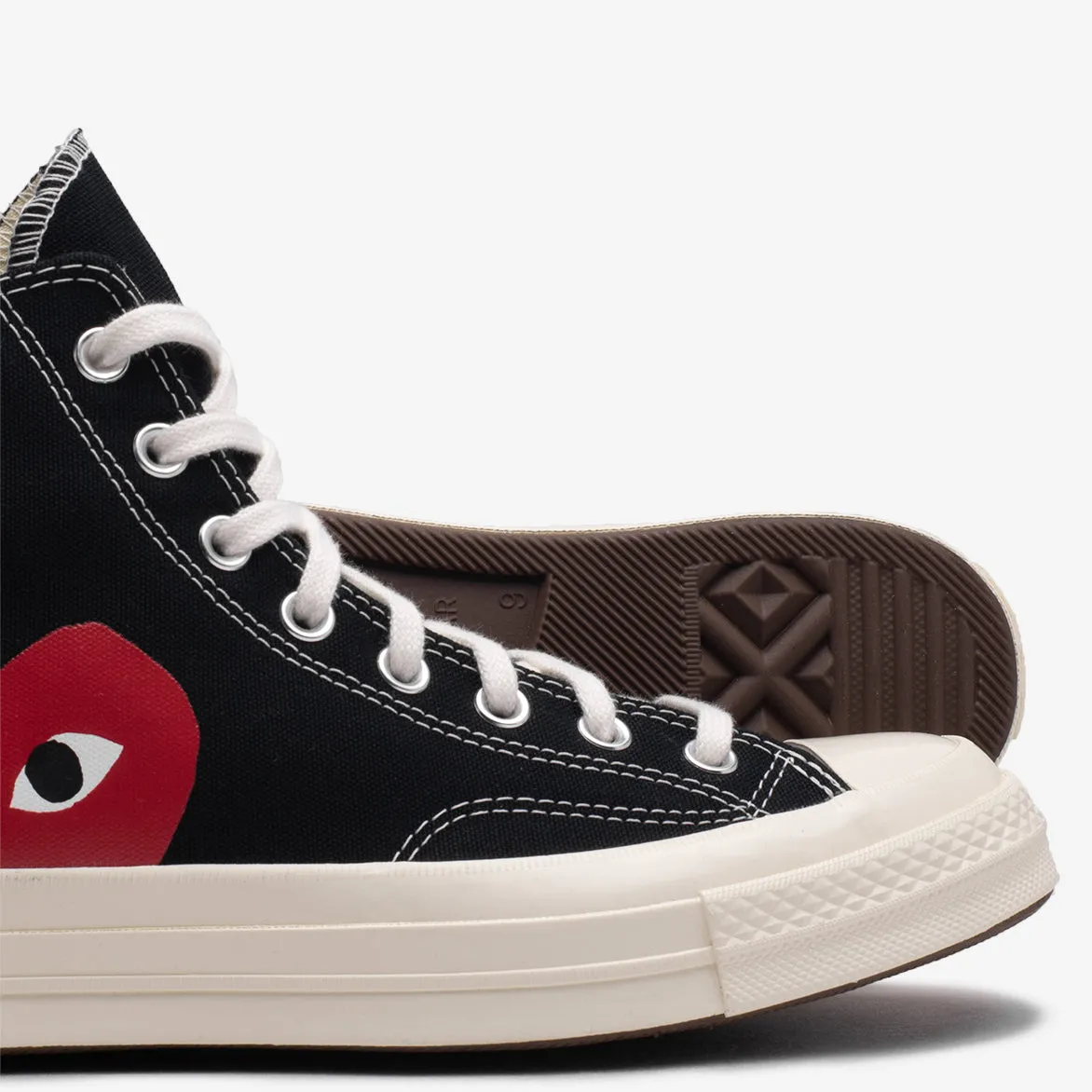 CDG PLAY X CONVERSE CHUCK TAYLOR ALL STAR '70 HI - BLACK sold by Lapstone & Hammer product image thumbnail 4
