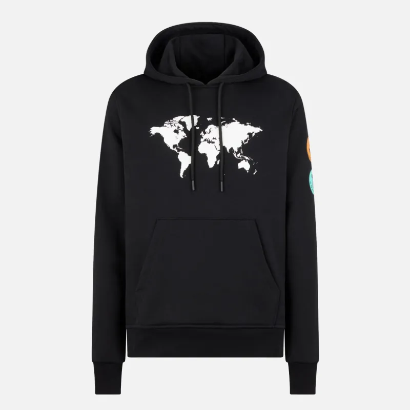 COMPOUND X SAVE THE DUCK "7 CONTINENTS" HOODIE - BLACK / WHITE sold by Lapstone & Hammer