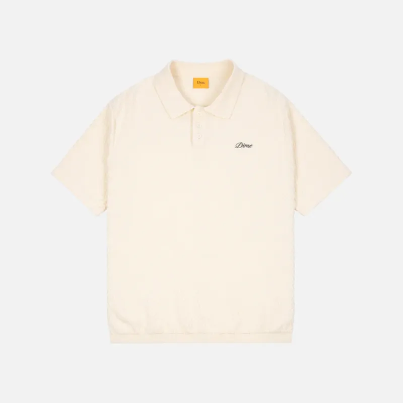 WAVE CABLE KNIT POLO - CREAM sold by Lapstone & Hammer