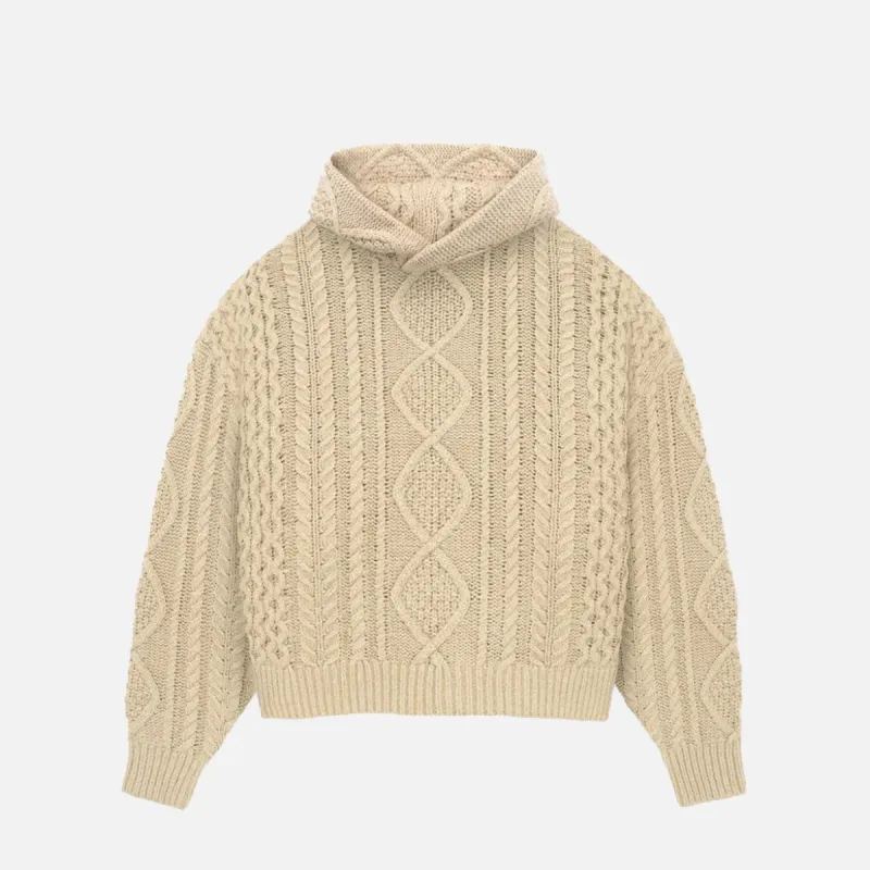 ESSENTIALS CABLE KNIT HOODIE - GOLD HEATHER sold by Lapstone & Hammer
