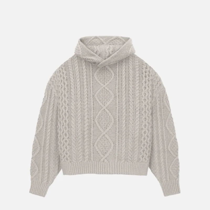 ESSENTIALS CABLE KNIT HOODIE - SILVER CLOUD sold by Lapstone & Hammer