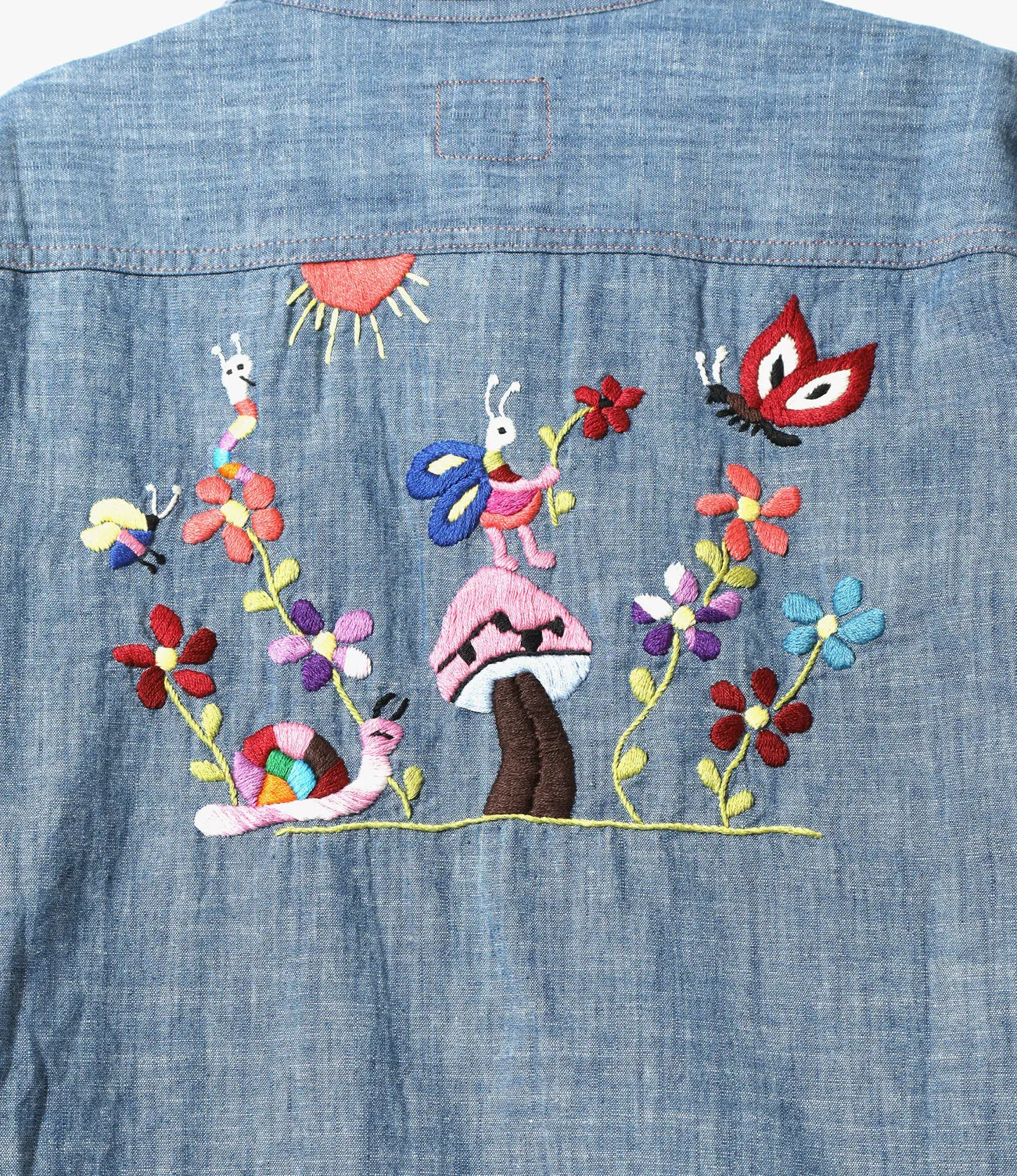 COTTON CHAMBRAY INDIA EMB. WESTERN SHIRT - BLUE sold by Lapstone & Hammer product image thumbnail 3