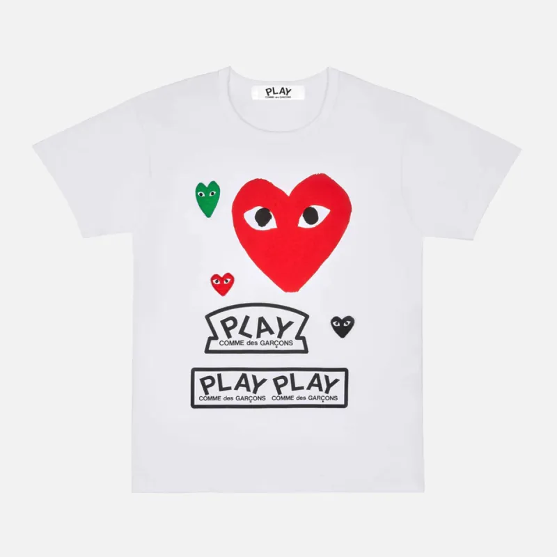 WOMEN`S MULTI HEART TEE - WHITE / RED sold by Lapstone & Hammer