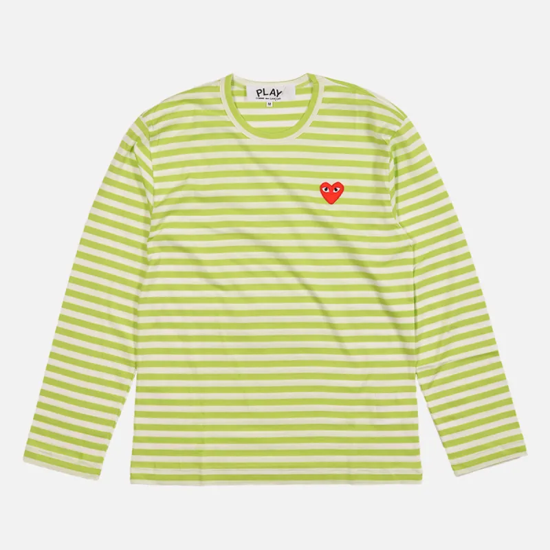 STRIPED HEART LOGO LS TEE - GREEN / WHITE sold by Lapstone & Hammer